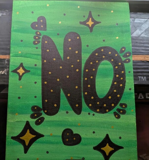 Boundaries original green, black, and gold painting